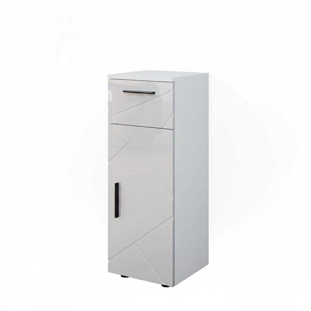 Midischrank in Weiß Hochglanz auf weißem Hintergrund