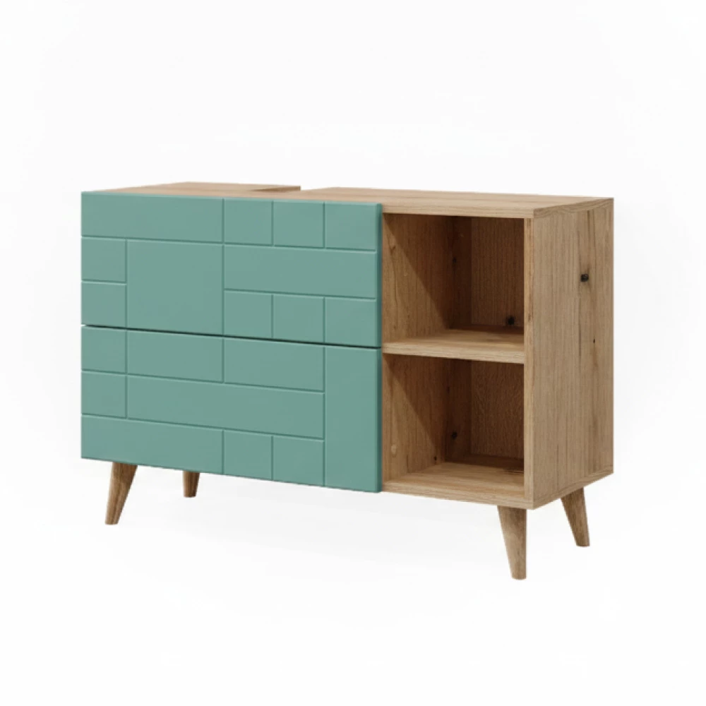 Meuble sous vasque simple en Vert menthe sur fond blanc