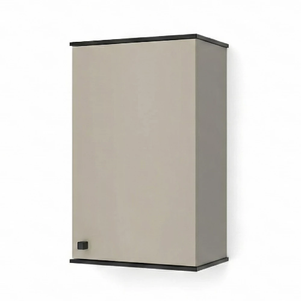 Badschrank in Greige auf weißem Hintergrund