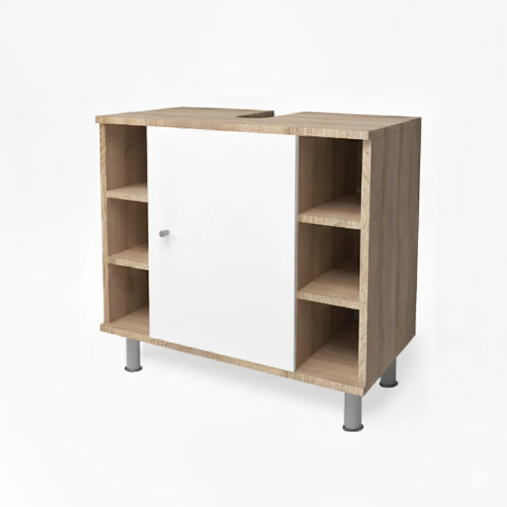 Waschbeckenunterschrank in Sonoma auf weißem Hintergrund