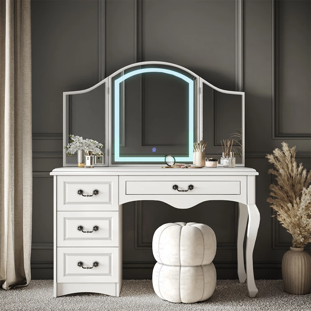 Schminktisch Belle Weiß 120 cm mit dimmbarer LED-Beleuchtung Vicco