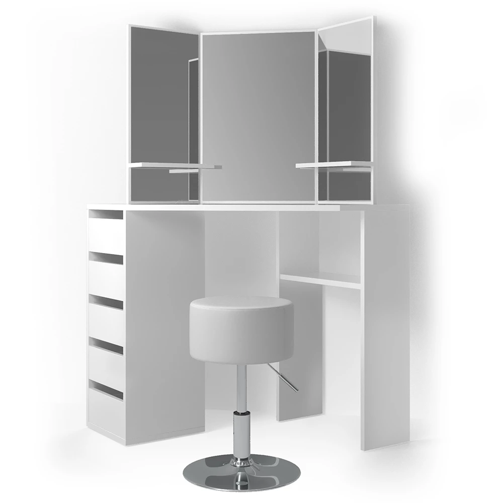 Eckschminktisch in Weiß auf weißem Hintergrund