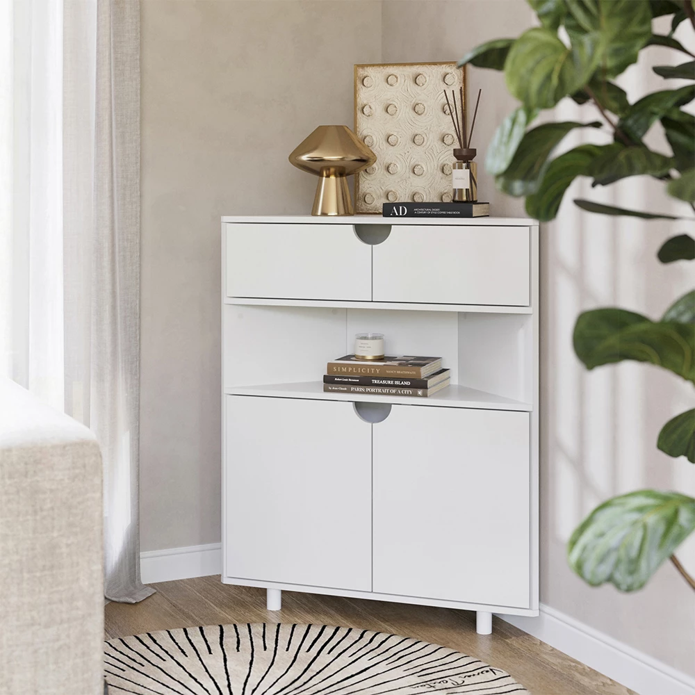 Credenza in Bianco shown in ambient setting with decoration