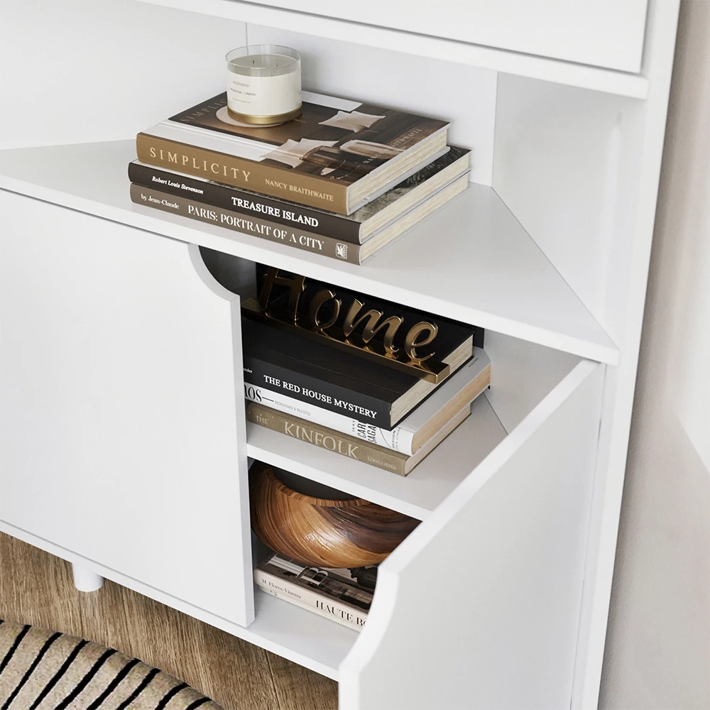 Close-up of Credenza in Bianco, showing texture/details