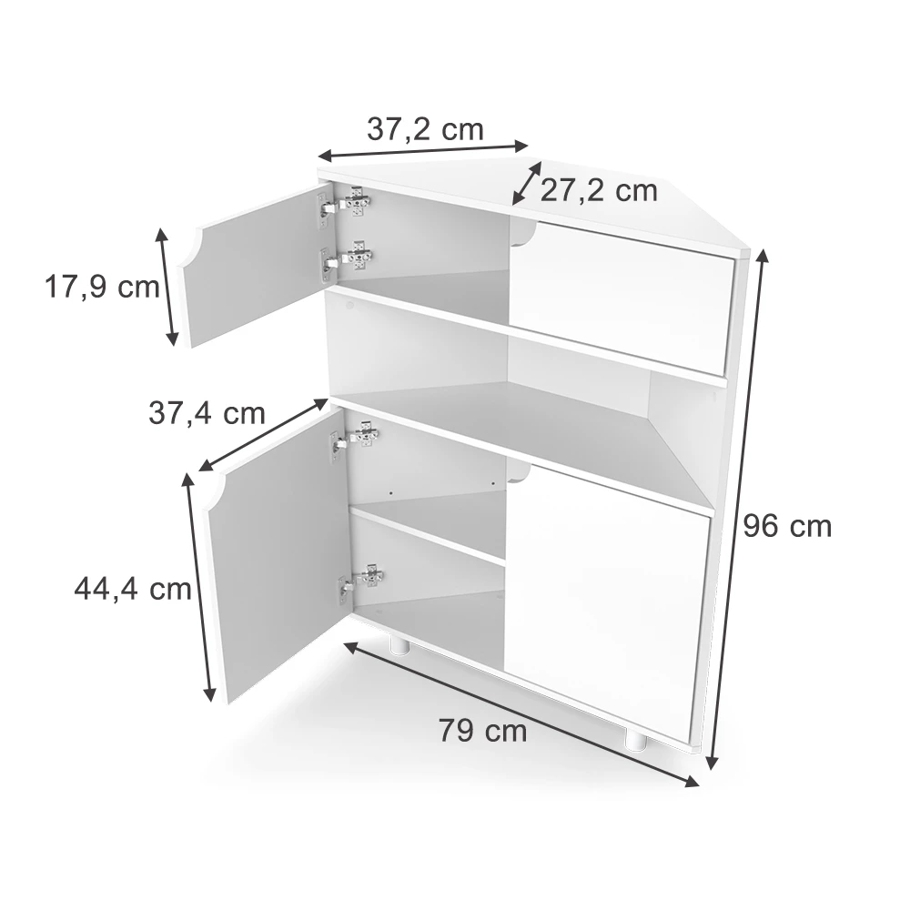 Credenza in Bianco on white background with visible dimensions
