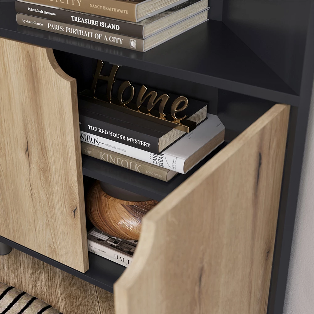 Close-up of Credenza in Antracite/quercia, showing texture/details