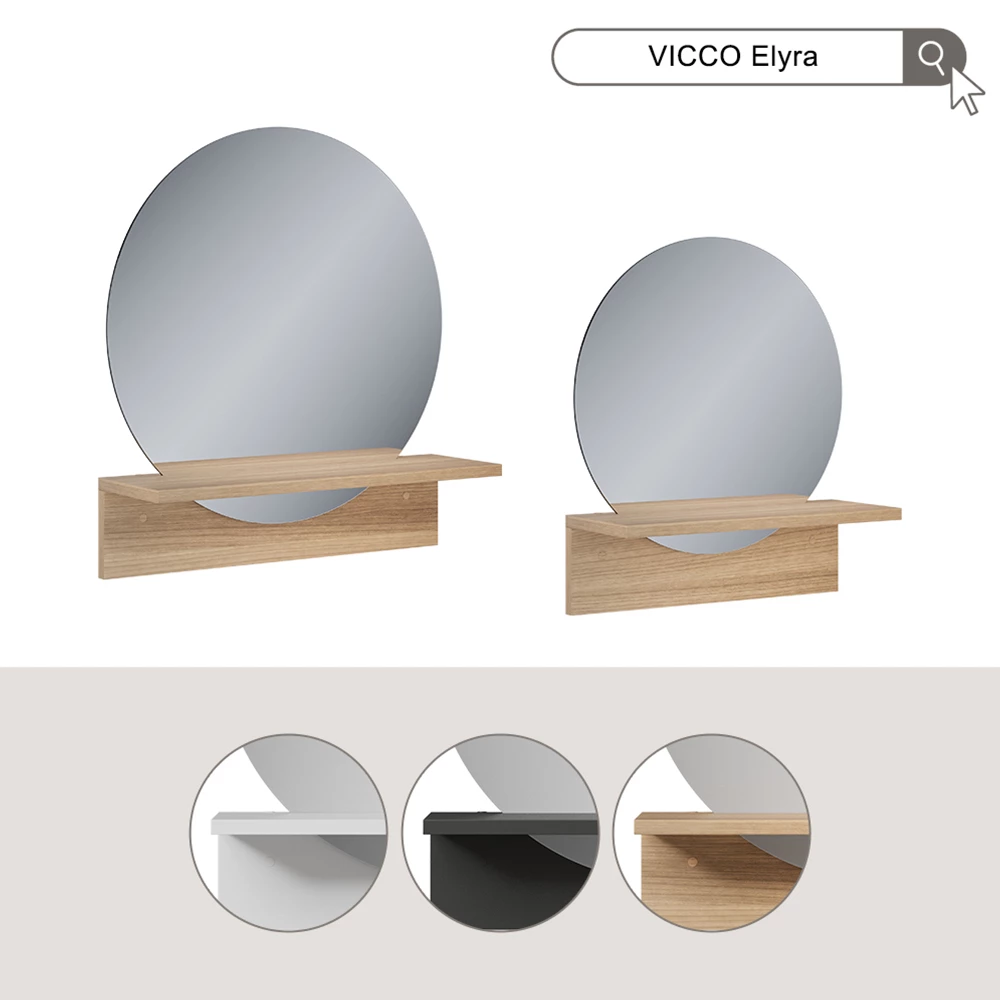 Miroir mural Elyra Chêne de force doré 50x54.5cm avec tablette Vicco
