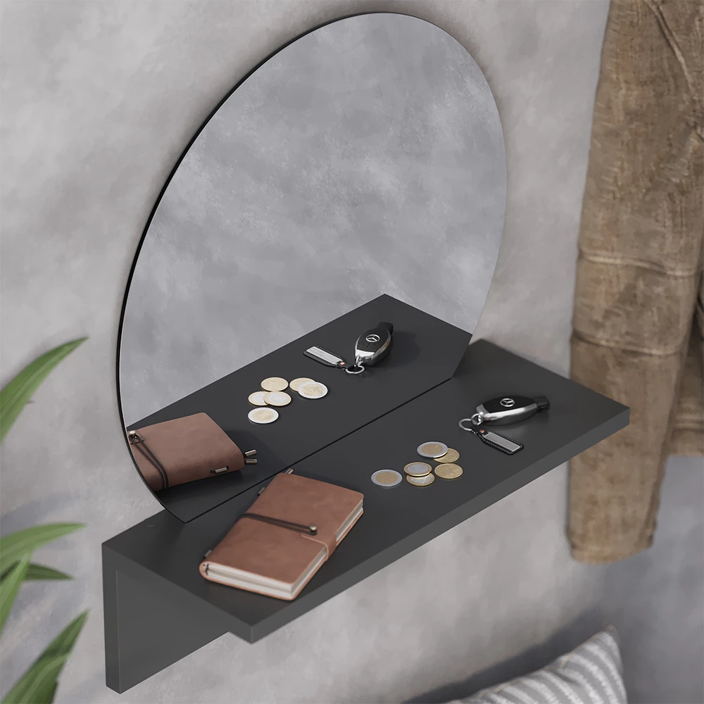 Specchio bagno Elyra Nero 40 x 47.5 cm con ripiano Vicco