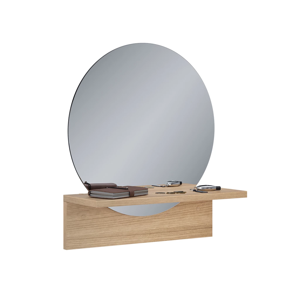 Miroir mural en Chêne de force doré sur fond blanc avec des éléments décoratifs