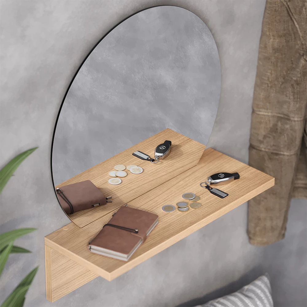 Badezimmerspiegel Elyra Goldkraft Eiche 40 x 47.5 cm mit Ablage Vicco