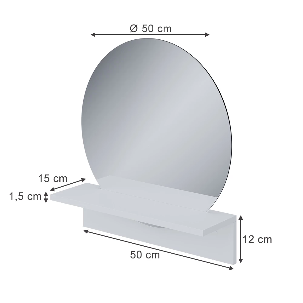 Badkamerspiegel in Wit on white background with visible dimensions