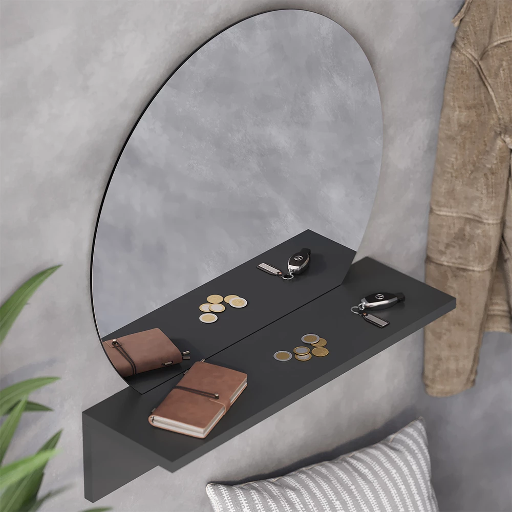 Badezimmerspiegel Elyra Schwarz 50 x 54.5 cm mit Ablage Vicco