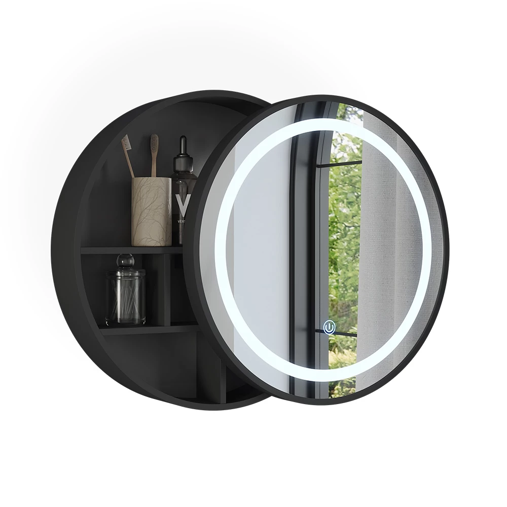 Badkamerspiegelkast in Zwart on white background with decorative elements
