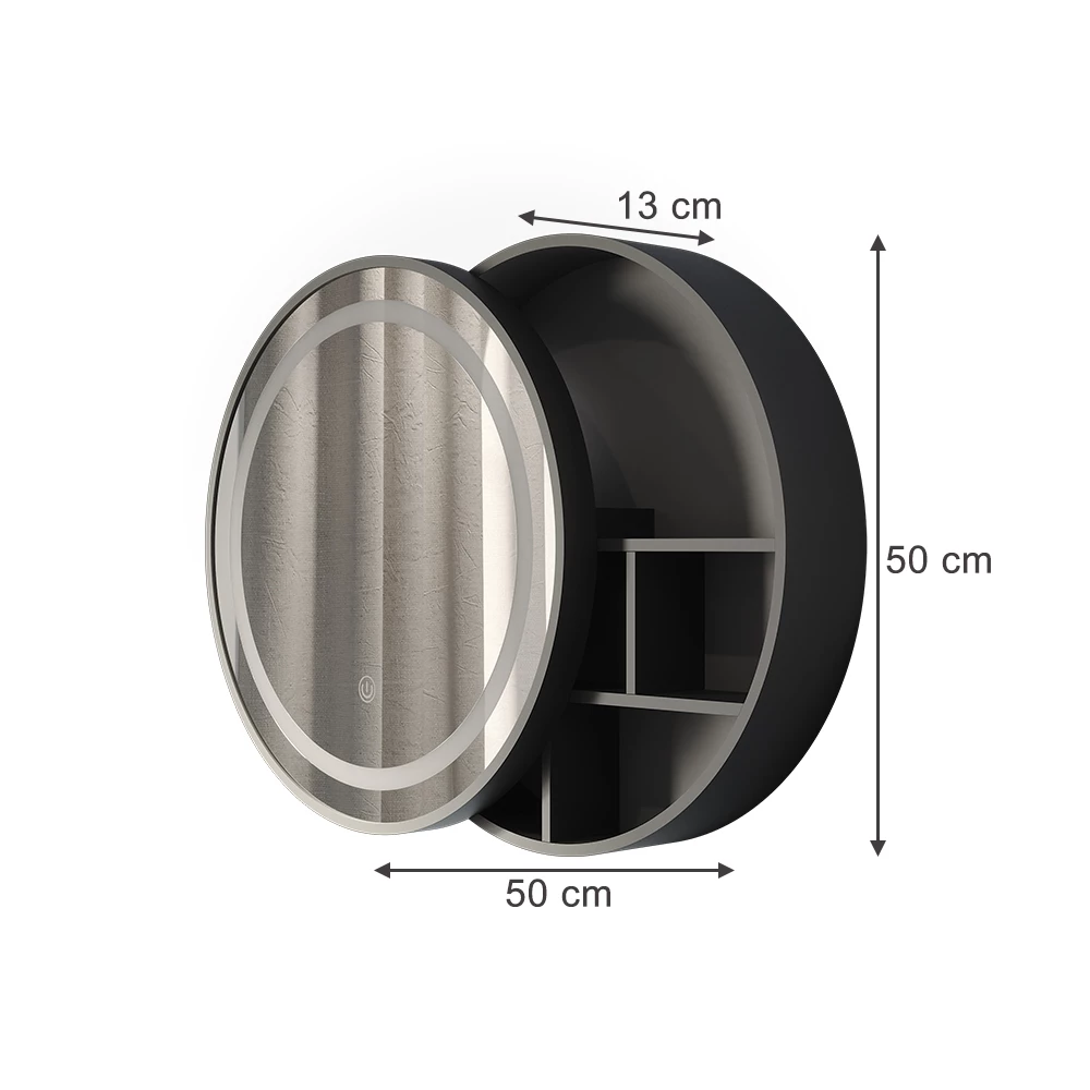 Badeværelsesskab med spejl i farven Sort på hvid baggrund