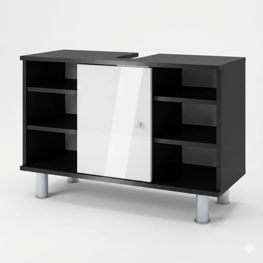 Mobiletto per lavabo in Antracite/bianco lucido on white background