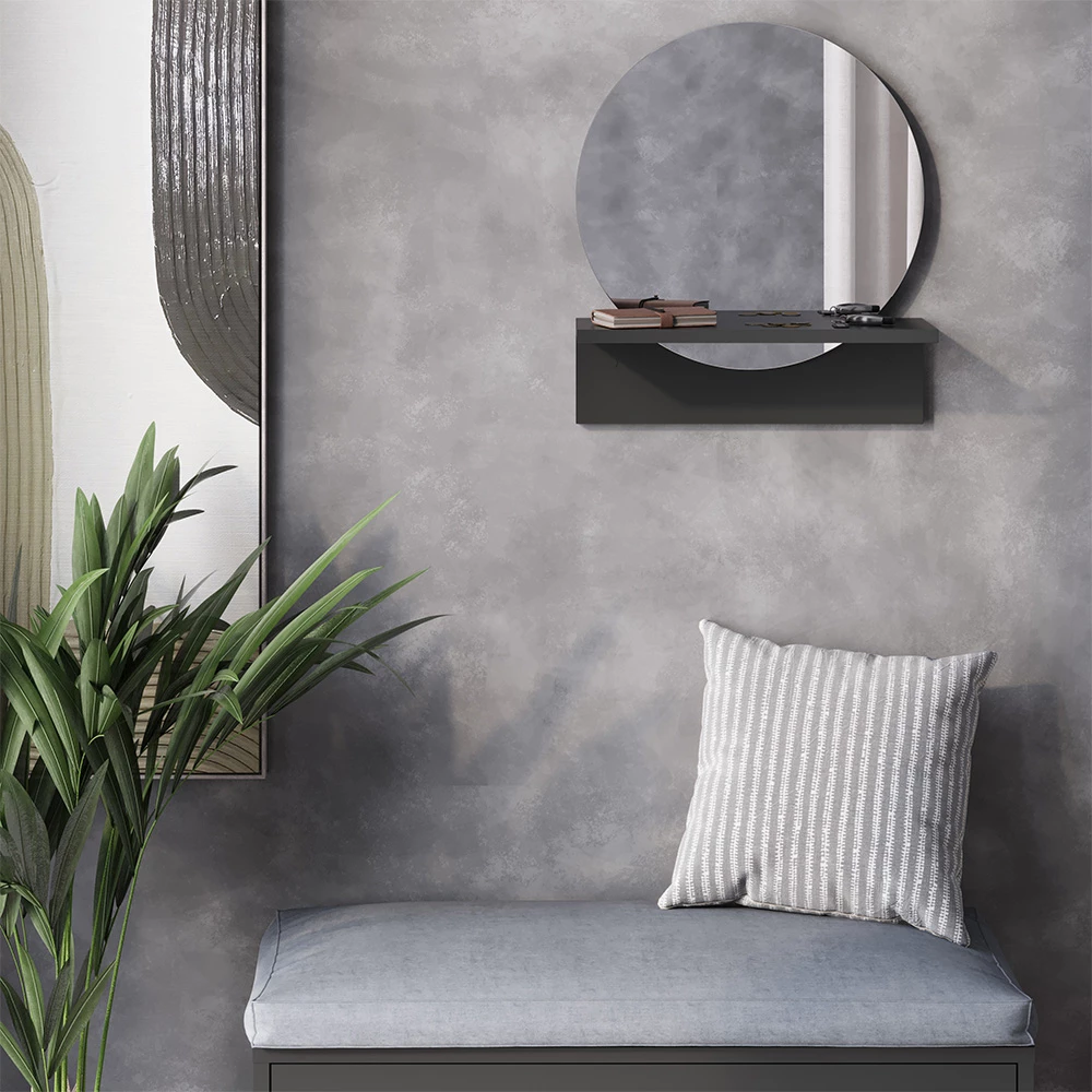 Specchio bagno Elyra Nero 40 x 47.5 cm con ripiano Vicco