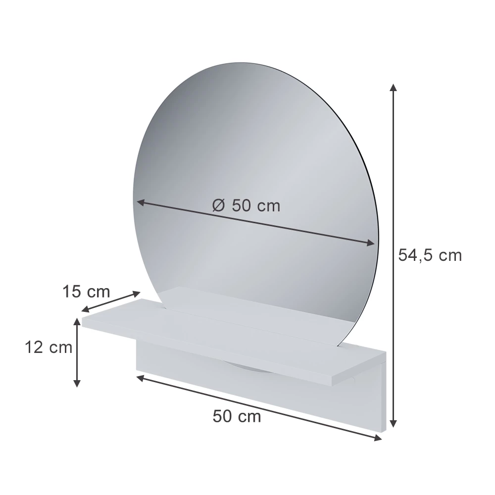 Specchio bagno in Bianco on white background with visible dimensions