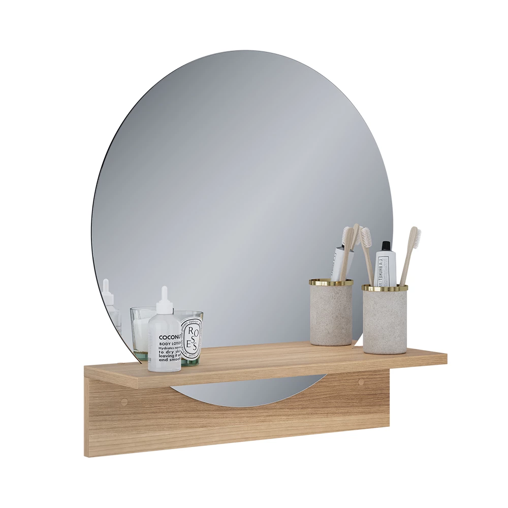 Miroir mural en Chêne de force doré sur fond blanc avec des éléments décoratifs