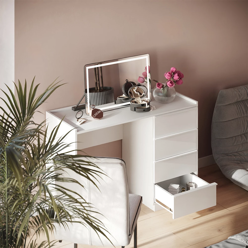 Schminktisch Viktoria Weiß 110 cm mit 4 Schubladen Vicco