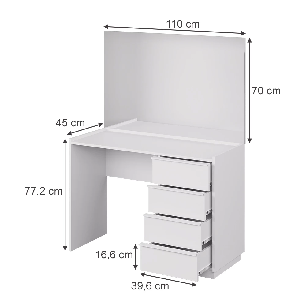 Kaptafel in Wit on white background with visible dimensions