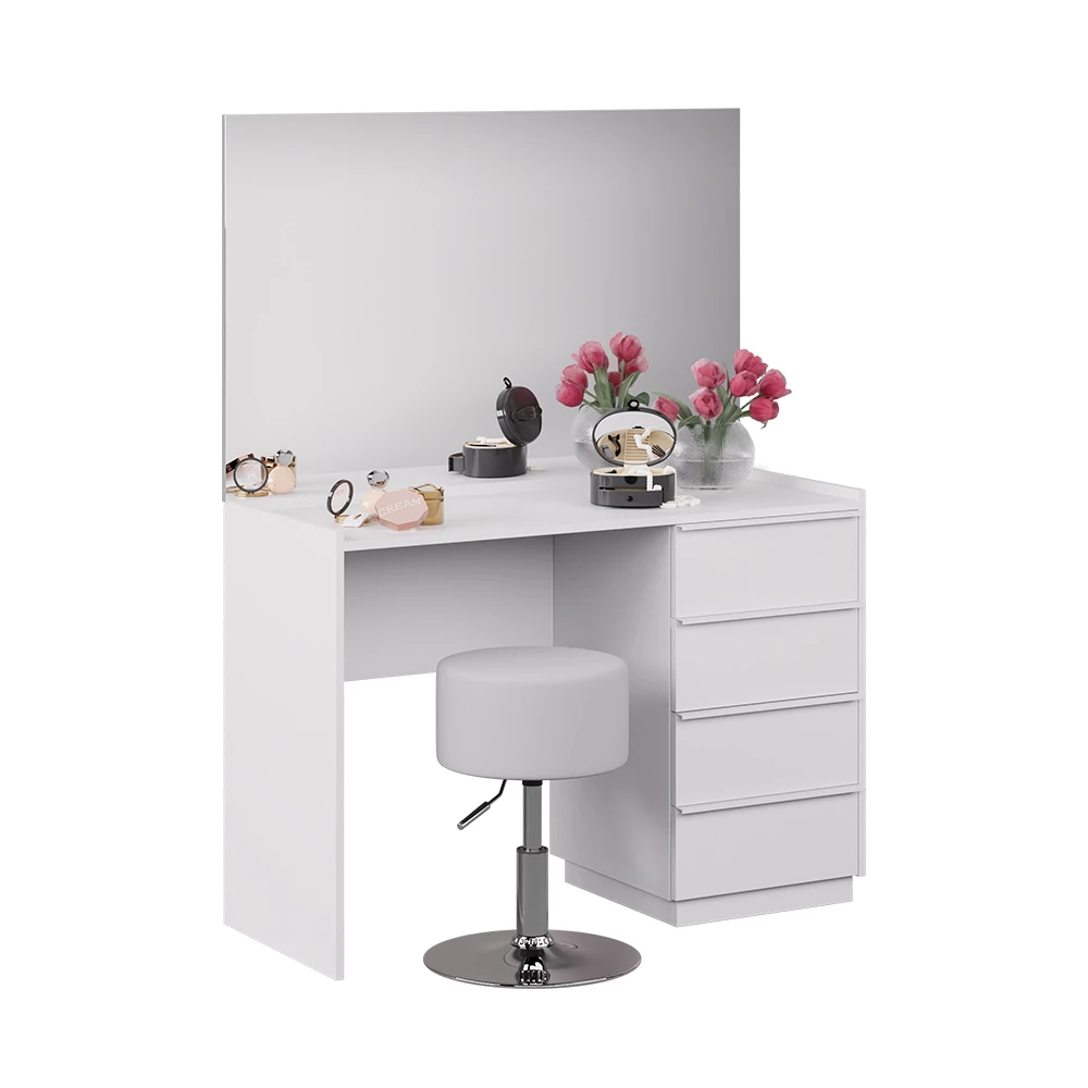 Schminktisch in Weiß auf weißem Hintergrund mit dekorativen Elementen