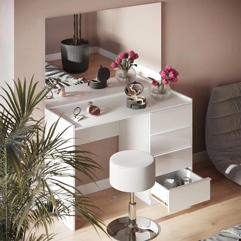 Schminktisch Viktoria Weiß 110 cm mit Spiegel & Hocker Vicco