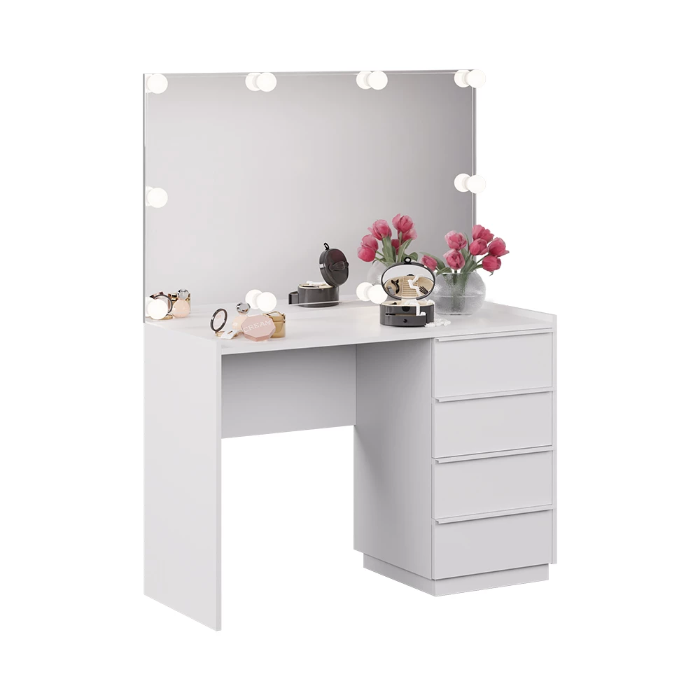 Vanity table in White on white background with decorative elements
