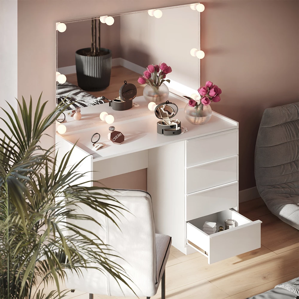 Vanity table Viktoria White 110 cm with mirror & LED lighting Vicco