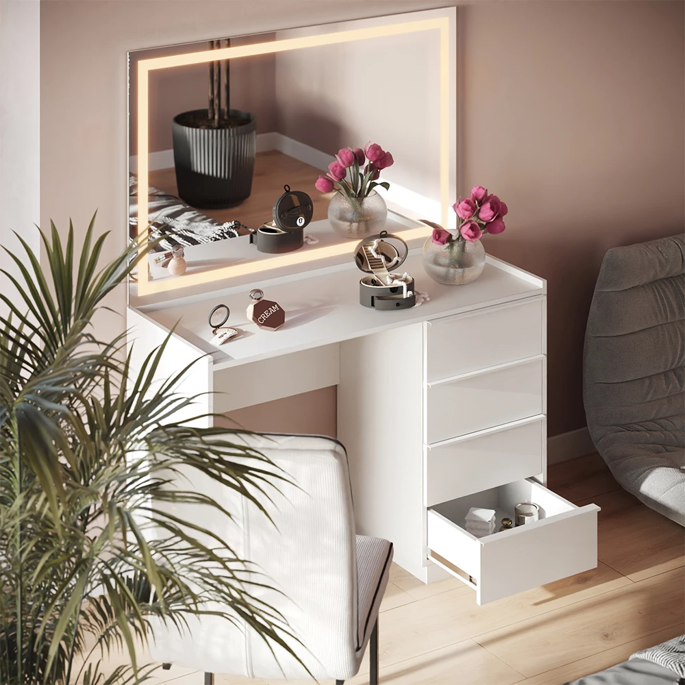 Kaptafel met licht Viktoria Wit 110 cm met LED-spiegel Vicco