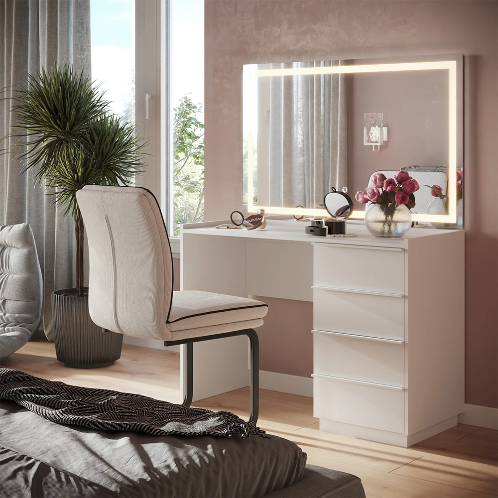 Kaptafel met licht in Wit shown in ambient setting with decoration