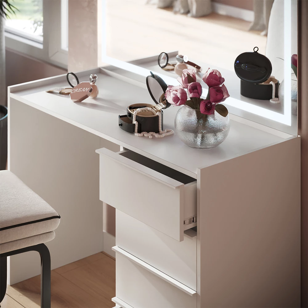 Close-up of Kaptafel met licht in Wit, showing texture/details