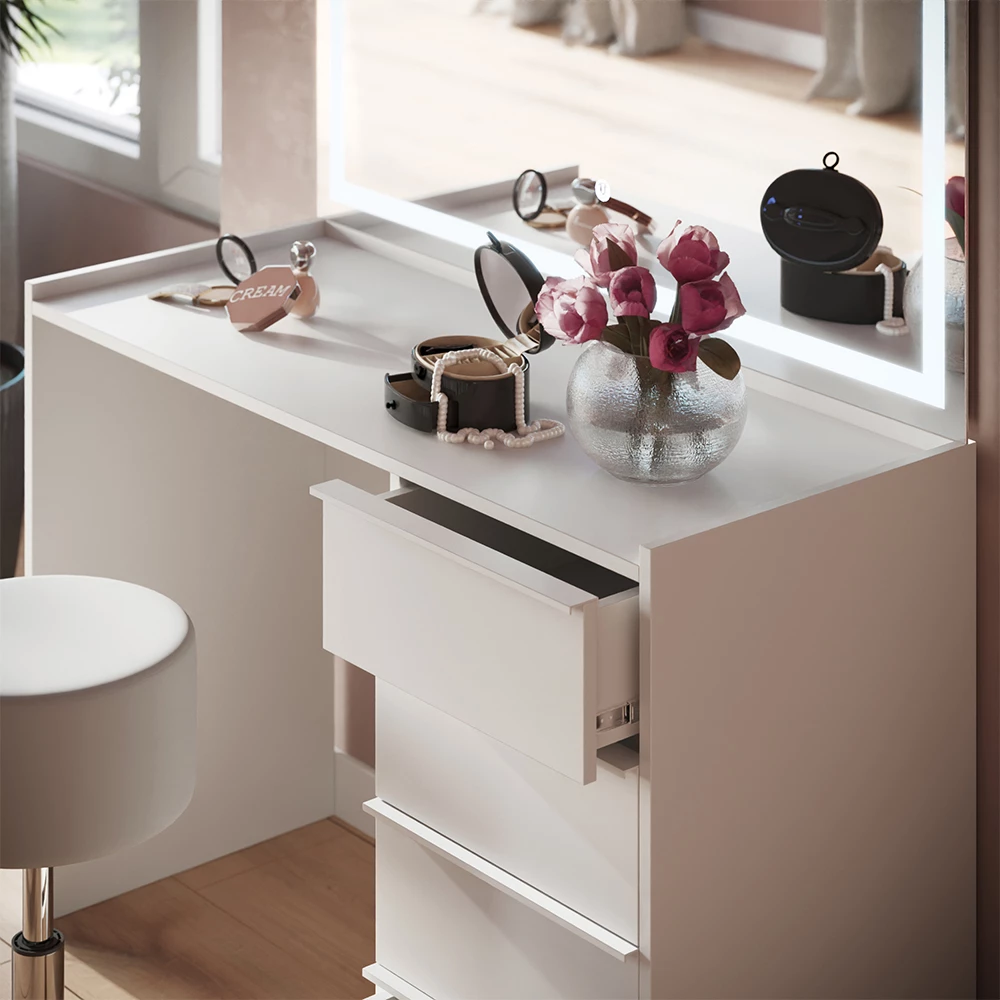 Close-up of Kaptafel set met kruk in Wit, showing texture/details