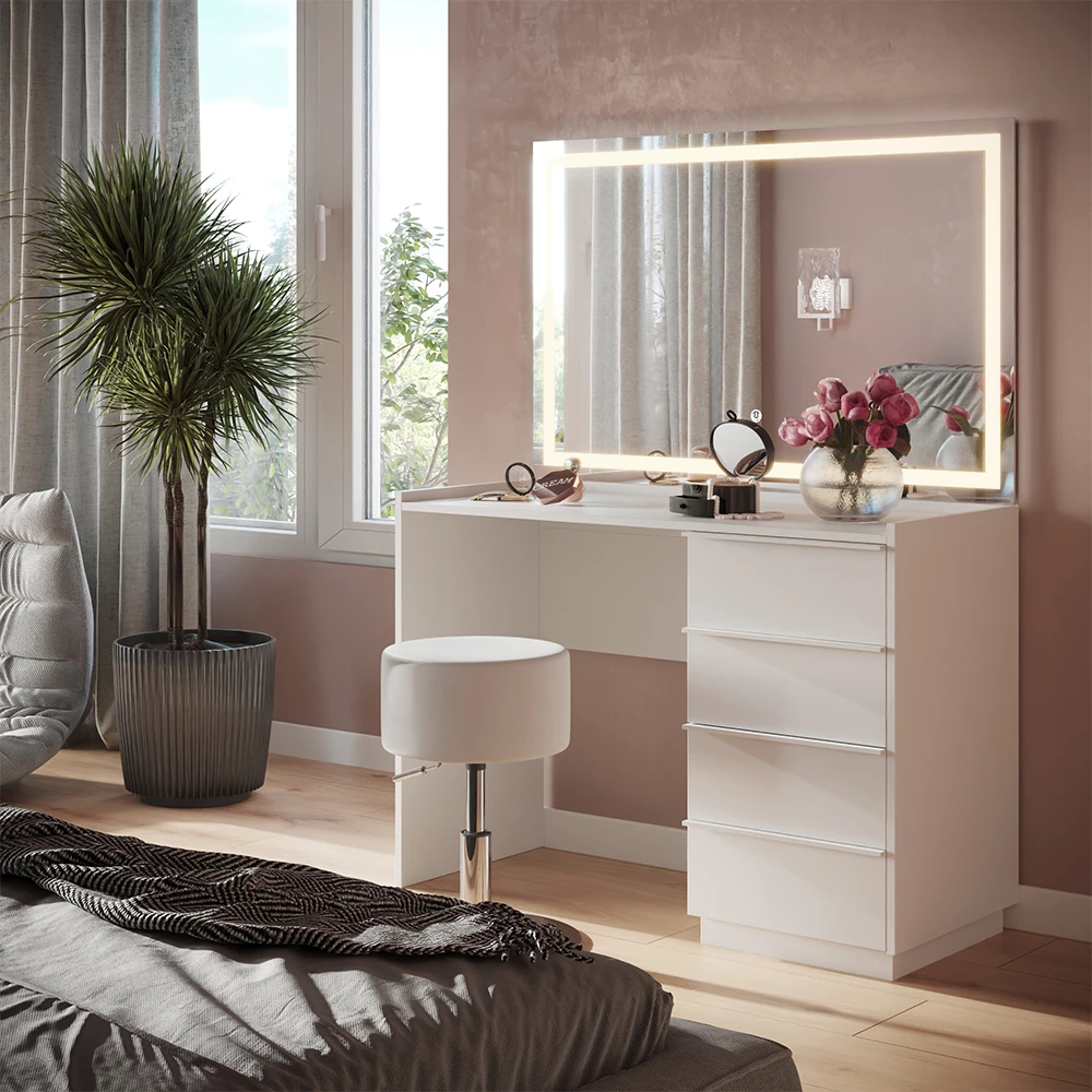 Kaptafel set met kruk in Wit shown in ambient setting with decoration