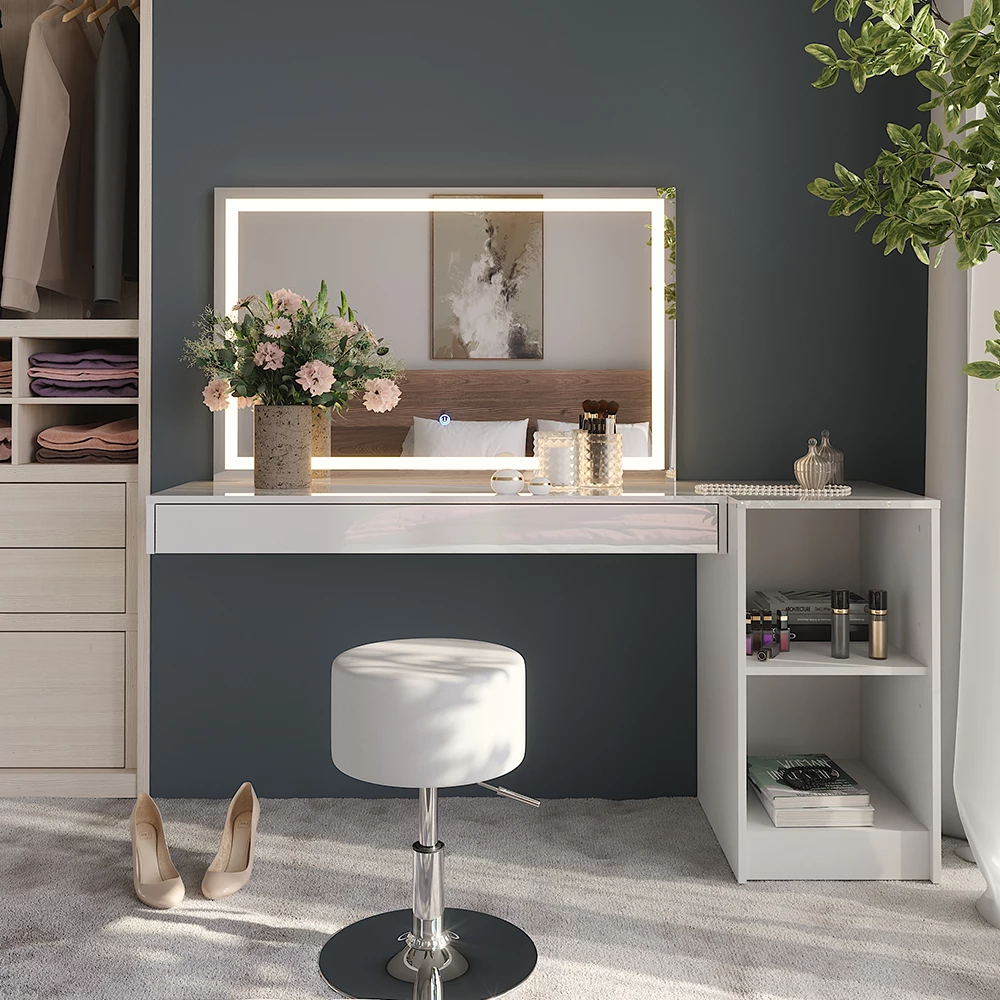 Coiffeuse en Blanc, présenté dans un décor ambiant avec décoration