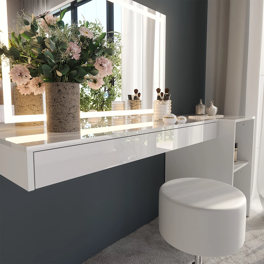 Gros plan de Coiffeuse en Blanc, montrant la texture/les détails