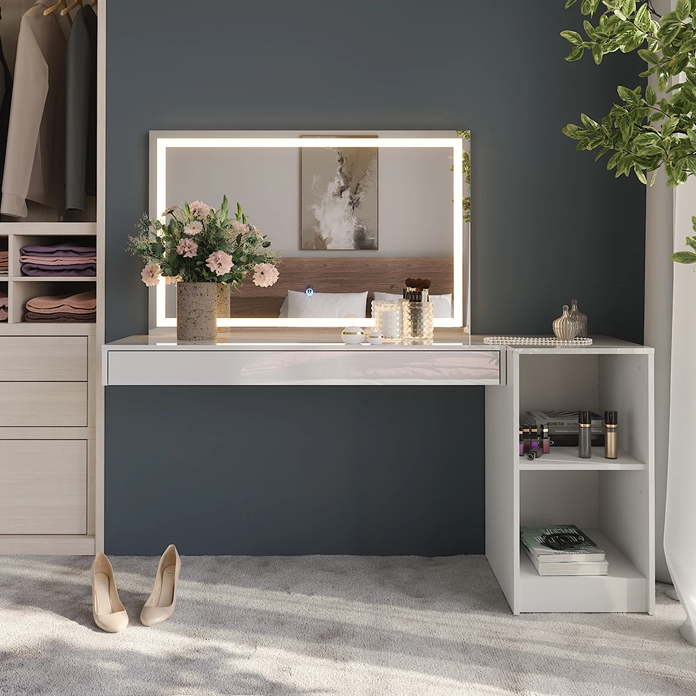 Coiffeuse en Blanc, présenté dans un décor ambiant avec décoration