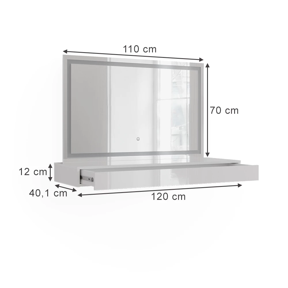Kaptafel in Wit on white background with visible dimensions