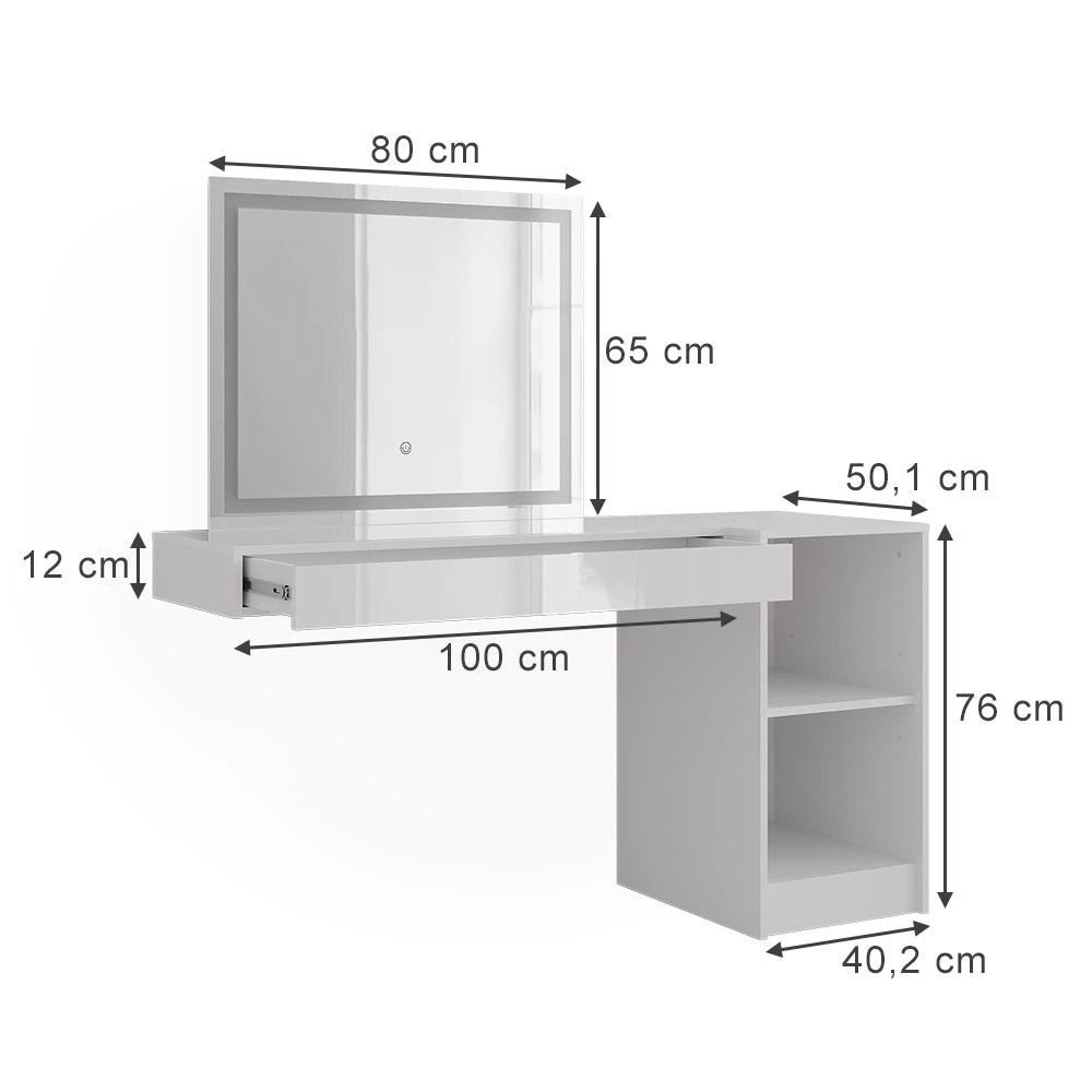 Stół toaletowy in Biały on white background with visible dimensions