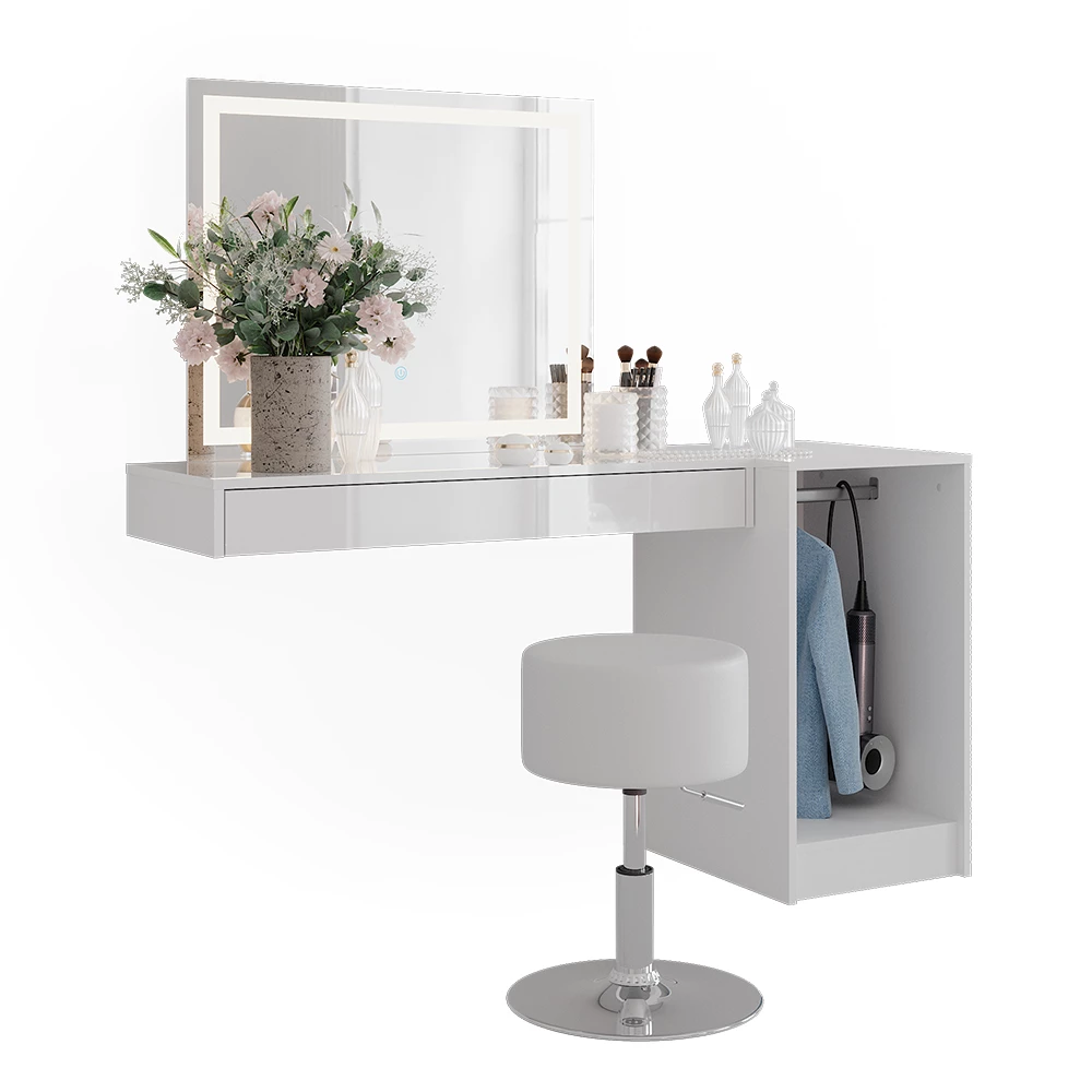 Vanity table in White on white background with decorative elements