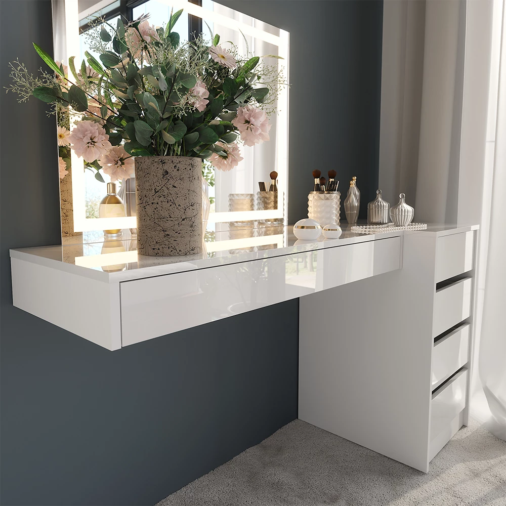 Gros plan de Coiffeuse en Blanc, montrant la texture/les détails