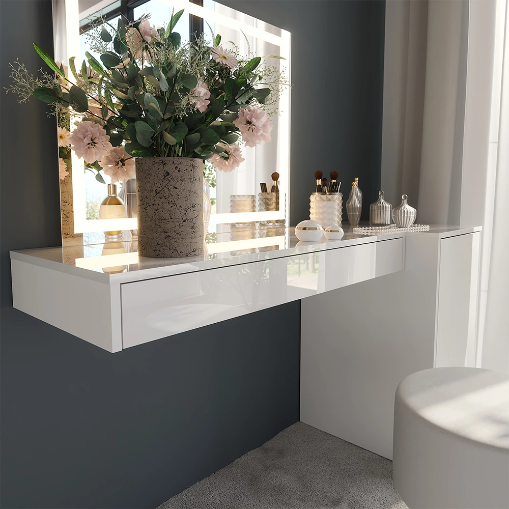 Gros plan de Coiffeuse en Blanc, montrant la texture/les détails