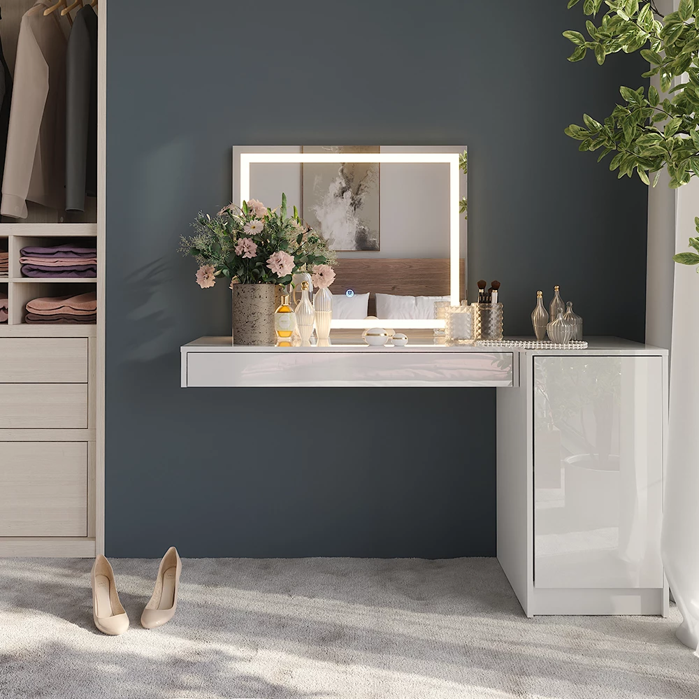 Coiffeuse en Blanc, présenté dans un décor ambiant avec décoration