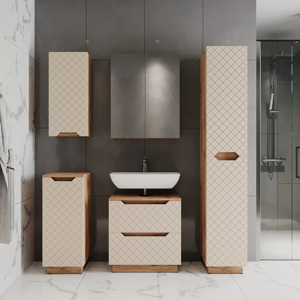 mobiletto bagno Lotta Rovere/cashmere con struttura in piastrelle 33.4 x 81.9 cm Vicco