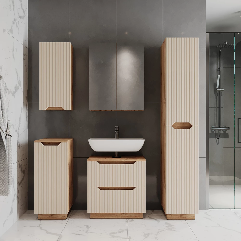 Meuble sous vasque simple Lotta Chêne/cachemire rayé 59.8x62.5cm avec 2 tiroirs Vicco