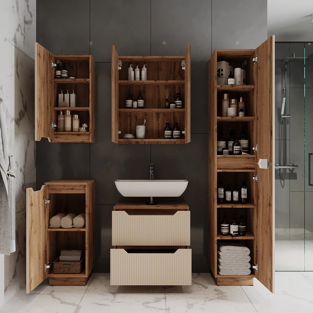 Meuble sous vasque simple Lotta Chêne/cachemire rayé 59.8x62.5cm avec 2 tiroirs Vicco