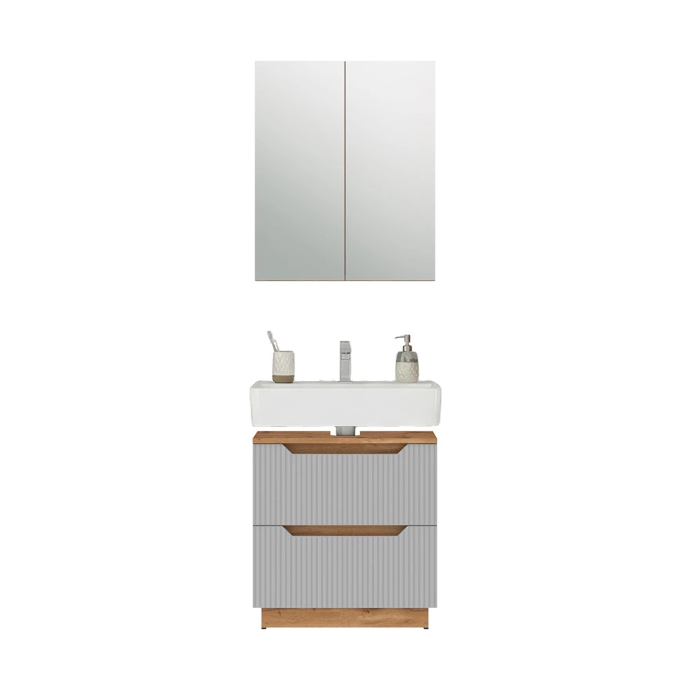 Set di mobili da bagno in Rovere/grigio a righe on white background with decorative elements