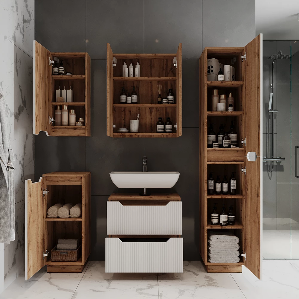 Meubles bain Lotta Chêne/blanc rayé 2 pièces Vicco