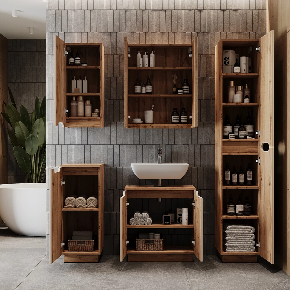 Badkamermeubelset Lotta Eiken/kasjmier gestreept 2 delen Vicco