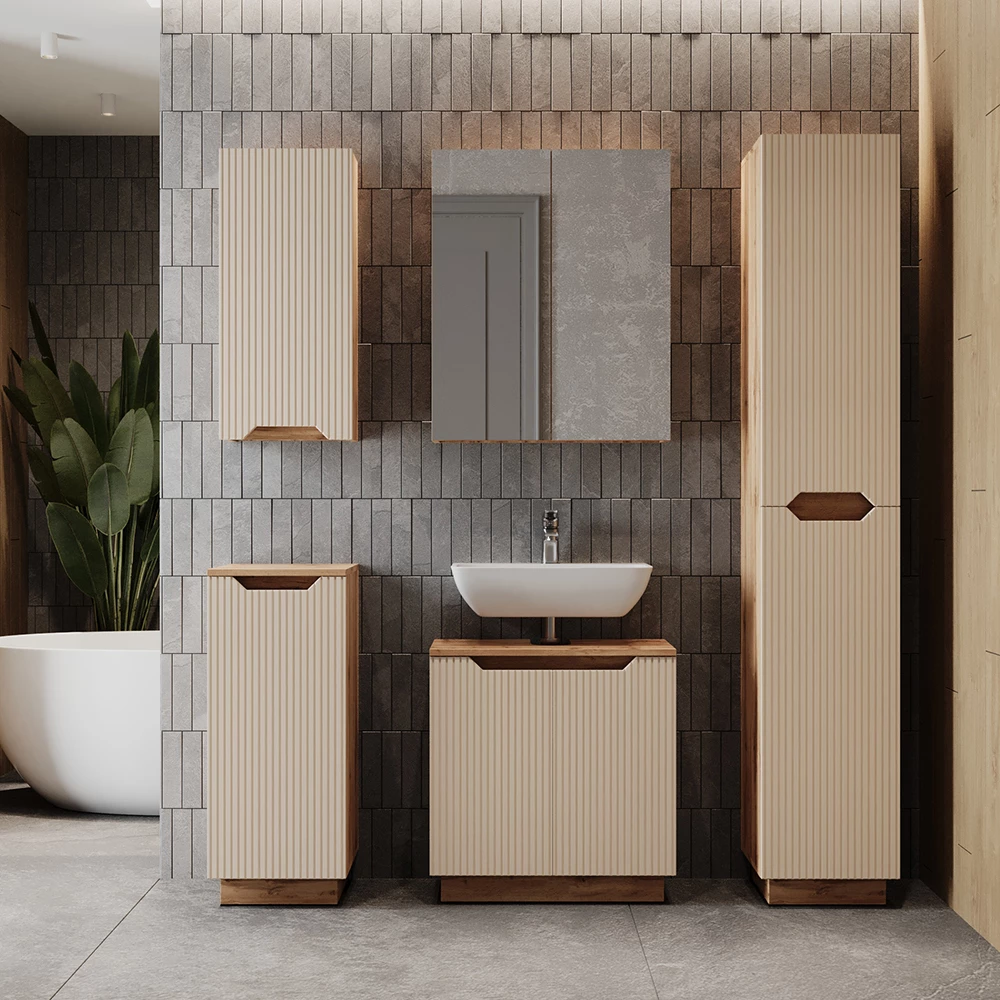 Badkamermeubelset Lotta Eiken/kasjmier gestreept 2 delen Vicco