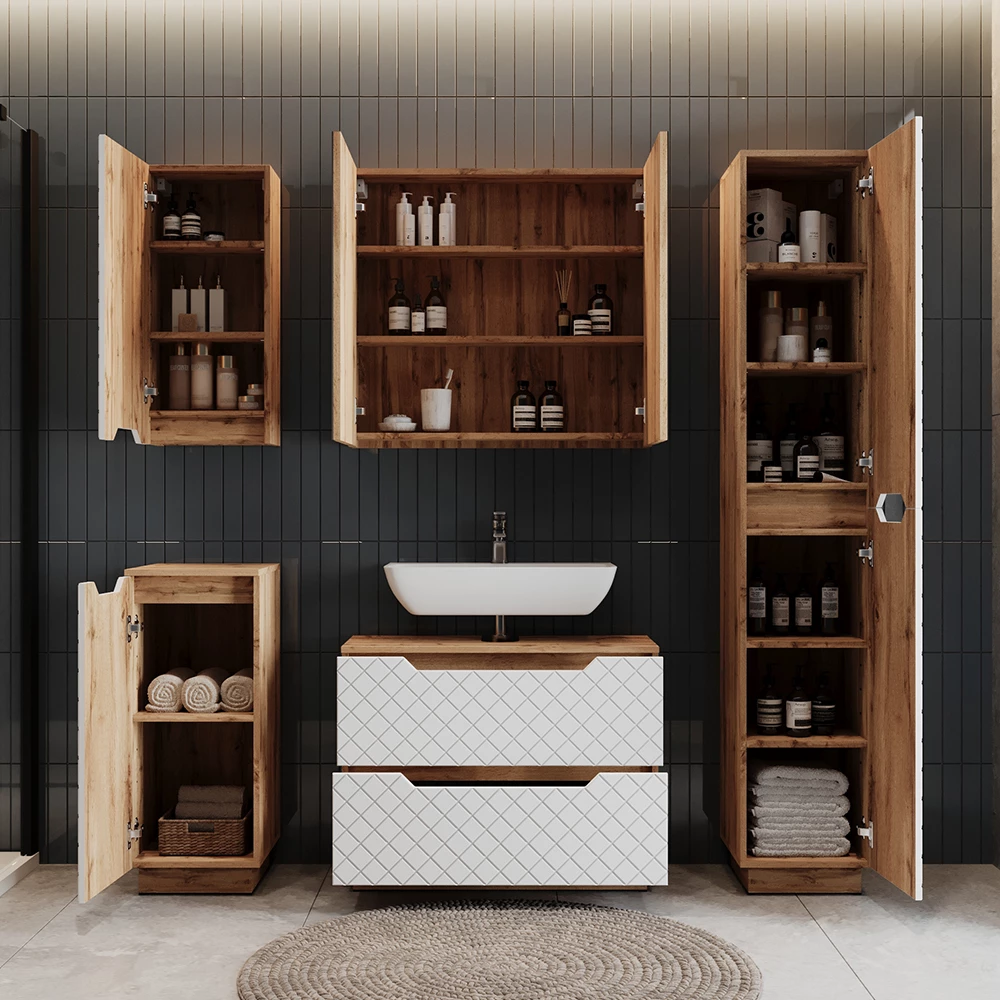 Badspiegelschrank Lotta Eiche 79.7 x 73.2 cm mit 2 Türen Vicco